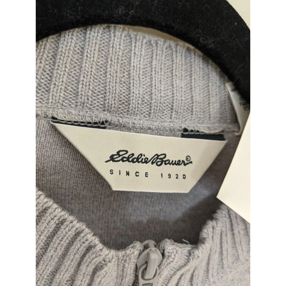 Vintage Eddie Bauer Women's Sweater Gray Full Zip 100% Cotton Made In USA Large